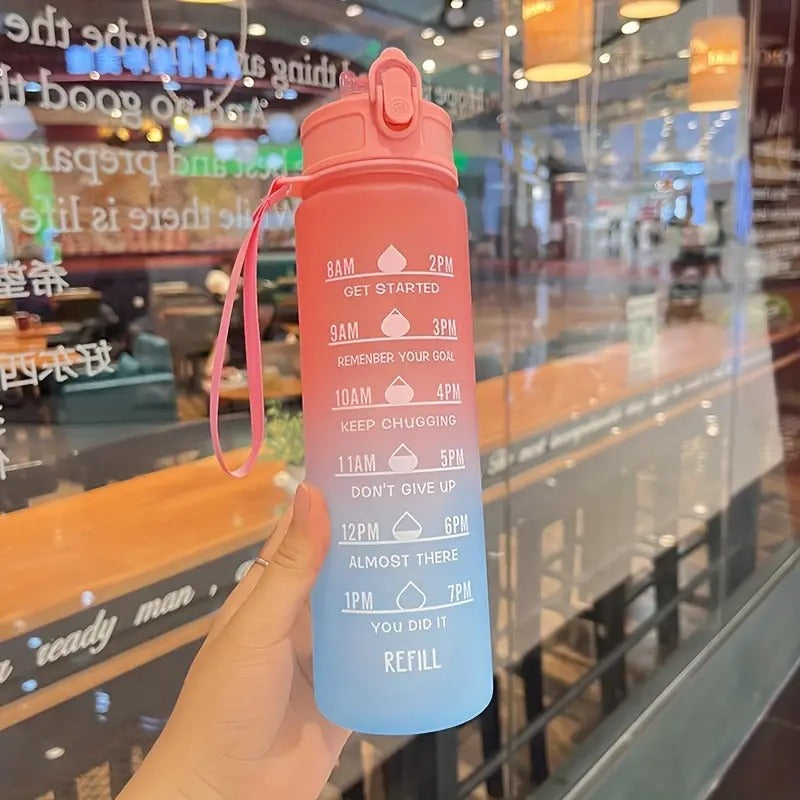 Motivational Water Bottle with Straw & Time Marker